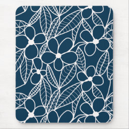 Mousepad Flores Tropicais Azuis Escuros e Brancos