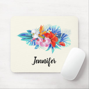 Mousepad Flores Tropicais Exóticas - Rosa e Aquamarino