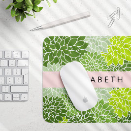 Mousepad Flores Verdes Dahlia, Padrão Floral, Seu Nome