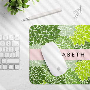 Mousepad Flores Verdes Dahlia, Padrão Floral, Seu Nome