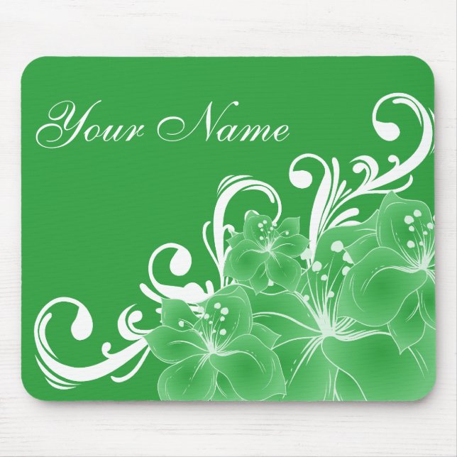 Mousepad Flores verdes e brancas delicadas (Frente)