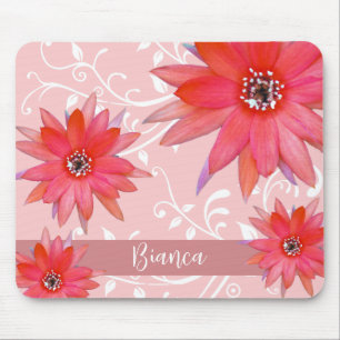 Mousepad Flores Vermelhas Caprichosas Folhas Giratórias Ros