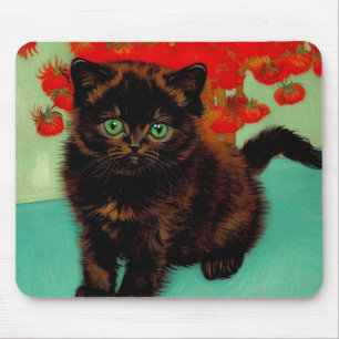 Mousepad Flores Vermelhas de Gogh Pretas