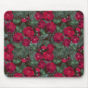 Mousepad Flores vermelhas, padrão floral de aquarela.