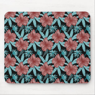 Mousepad Flores vermelhas padrão uniforme tropical folhas &