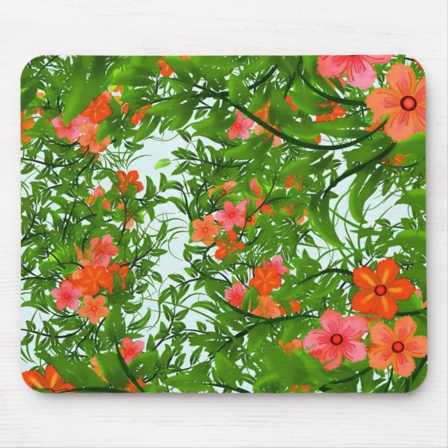 Mousepad Flores Vermelhas sobre Arte Verde (Frente)