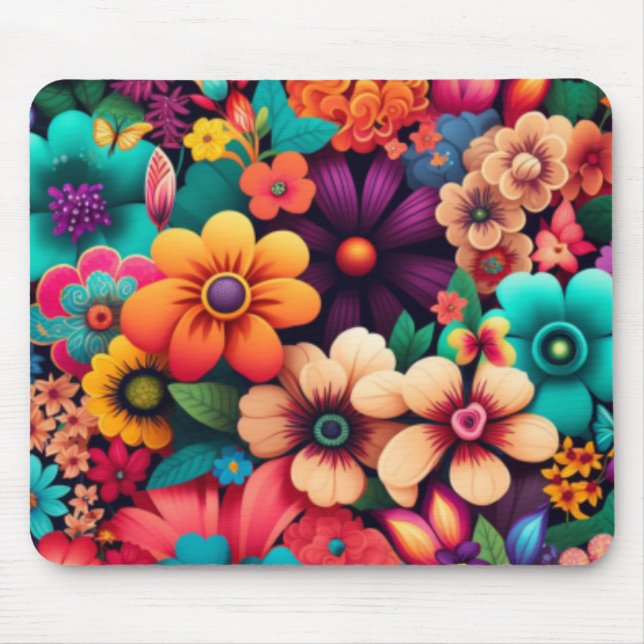 Mousepad Flores vívidas coloridas (Frente)