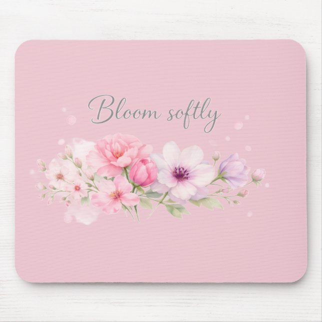 Mousepad Floresça Suavemente – Floral Pastel em Aquarela  (Frente)
