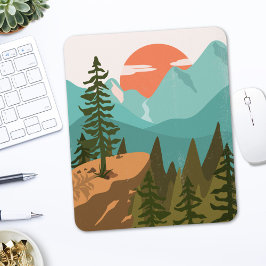 Mousepad Floresta Abstrato moderna, montanhas e nascer do S