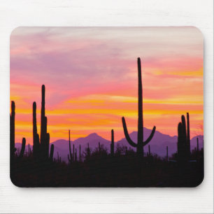 Mousepad Floresta de Cactus Saguaro ao Pôr do Sol