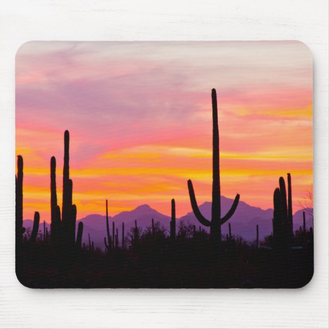 Mousepad Floresta de Cactus Saguaro ao Pôr do Sol (Frente)