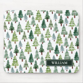 Mousepad Floresta de Pinheiro de inverno com Aquarela Perso