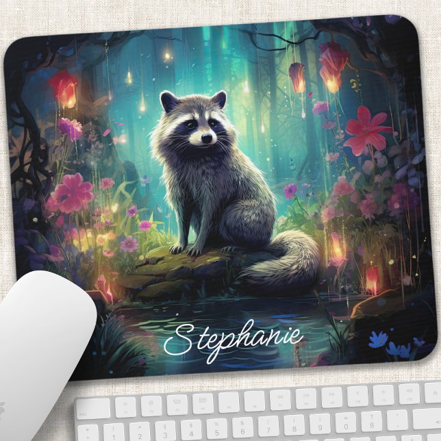 Mousepad Floresta Encantada Raccoon Personalizada (Criador carregado)