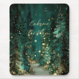 Mousepad Floresta Mágica Verde Turquesa com Bokeh Dourado