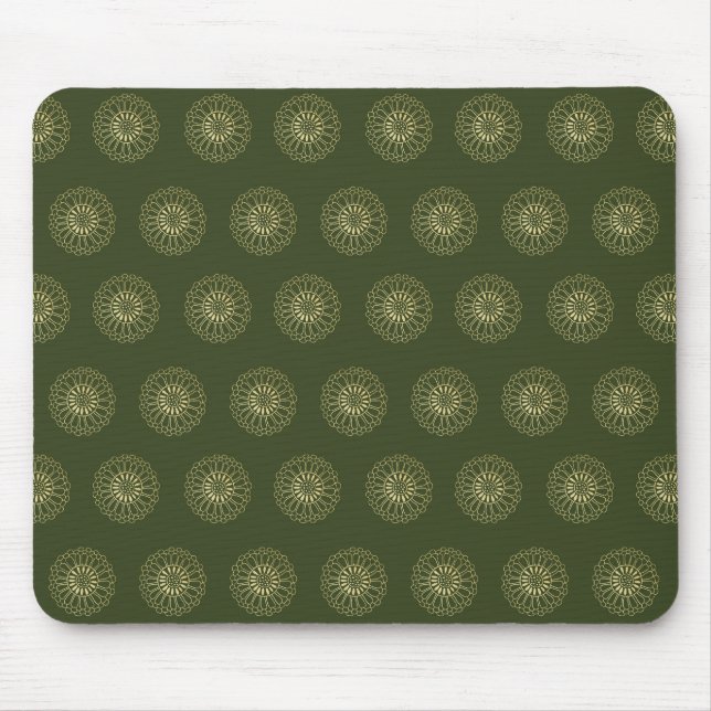 Mousepad Floresta | Medalhões de Flores de Zínia Dourada (Frente)