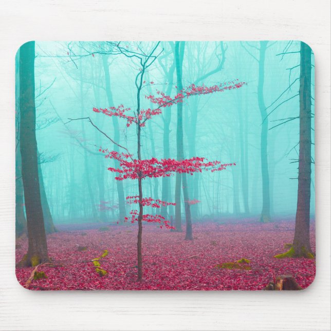 Mousepad Floresta mística em vermelho e turquesa (Frente)