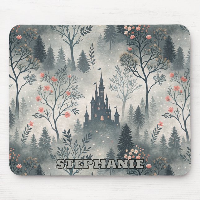 Mousepad Floresta Mistura Encantada com Castelo Escuro - Ee (Frente)