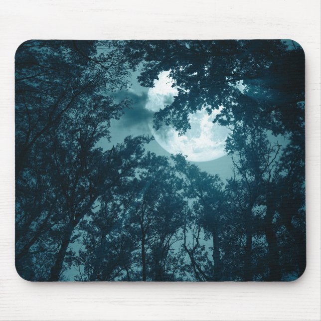 Mousepad Floresta Noturna Encantadora com Lua Cheia (Frente)
