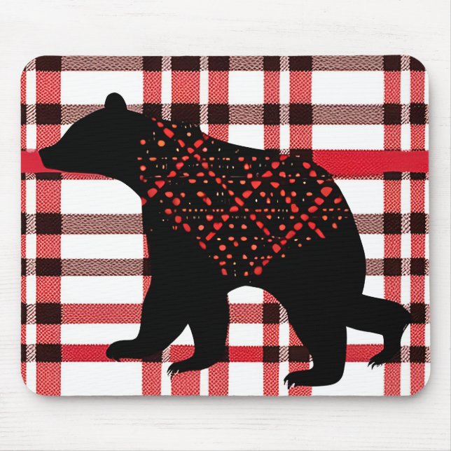 Mousepad Florestas Negras Russas Silhout Urso Negro Na Xadr (Frente)