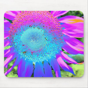 Mousepad Florim azul-rosa púrpura do girassol elegante