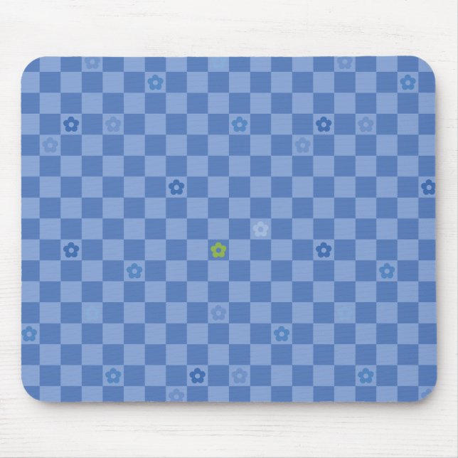 Mousepad Flower Checkered Pattern No. 01 - Light Blue (Frente)