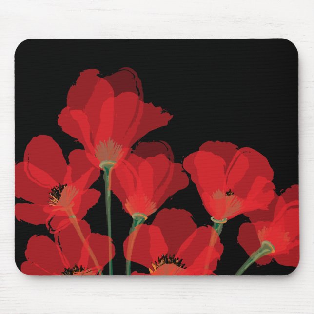 Mousepad Fluers de Pavot Rouge sur Noir (Frente)