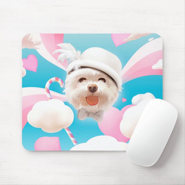 Mousepad Fluffy Dog com White Hat (Com mouse)