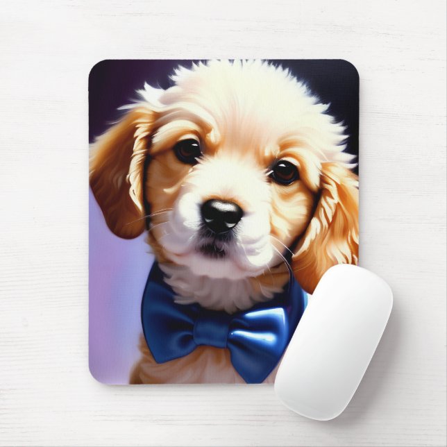 Mousepad Fluffy Puppy Adorável w Arco azul (Com mouse)