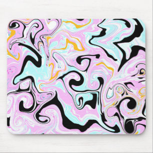Mousepad Fluid Art Cotton Candy Pink, Teal, Preto e Dourado