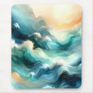 Mousepad Fluxo Abstrato de Oceano Dourado Ondas