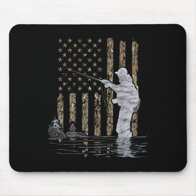 Mousepad Fly Fishing Fisherman American Flag Camouflage Fly (Frente)