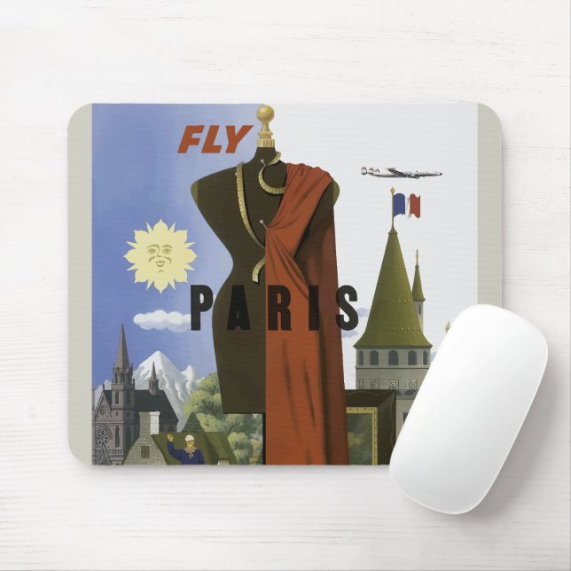 Mousepad Fly Paris France Viagens vintage (Com mouse)