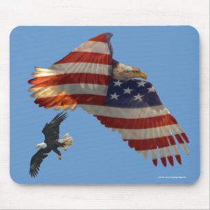 Mousepad Flying Bald Eagles & U.S Flag Patriotic Mousemat