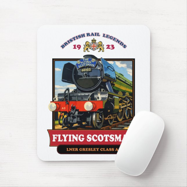 Mousepad Flying Scotsman 4472 Steam Locomotive Retro Poster (Com mouse)