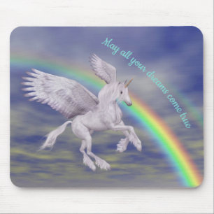 Mousepad Flying Unicorn Over Rainbow Dreams Fantasy Horse