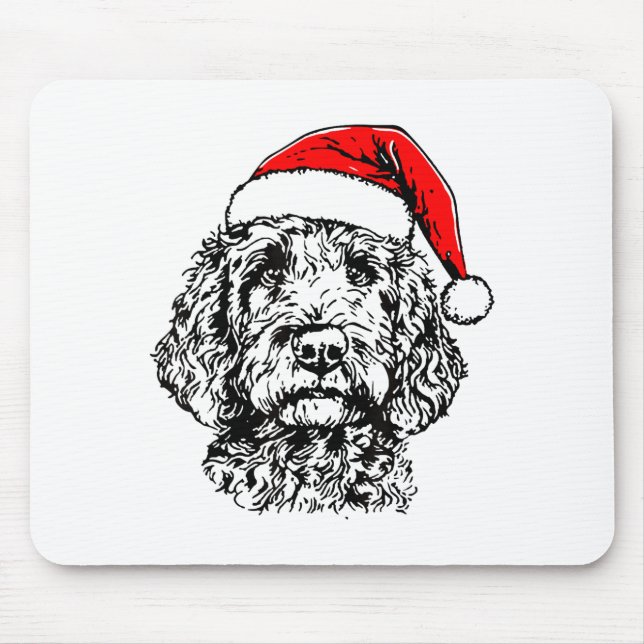 Mousepad Fofinho Feliz Natal Goldendoodle Papai Noel Natal  (Frente)