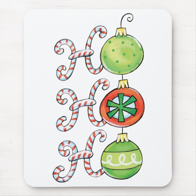 Mousepad Fofo Natal Ho Ho Ho, Doces Canas Enfeites (Frente)