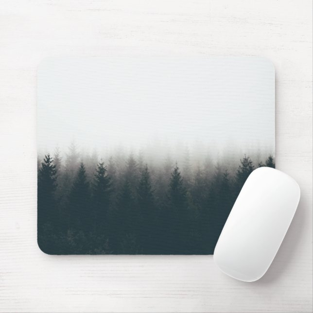Mousepad Fogggy Forest Pine Mountain Aestic Art (Com mouse)