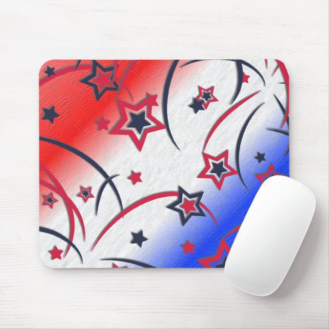 Mousepad Fogos de Artifício sobre Azul Branco Vermelho (Com mouse)
