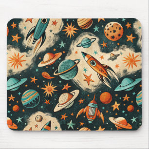 Mousepad Foguete Cósmico Retro Quadrinho Explosão de Estrel