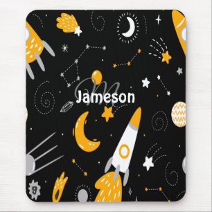 Mousepad Foguete da Galáxia do Espaço Exterior Amarelo Negr