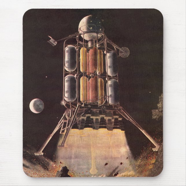 Mousepad Foguete de Ficção Científica Vintage Descolando do (Frente)