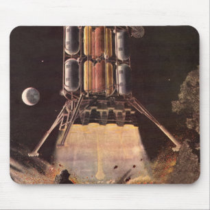 Mousepad Foguete de Ficção Científica Vintage Descolando do