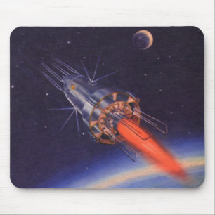 Mousepad Foguete de Ficção Científica Vintage no Espaço sob