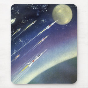 Mousepad Foguetes de Ficção Científica Vintage no Espaço po