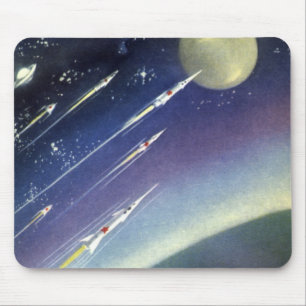 Mousepad Foguetes de Ficção Científica Vintage no Espaço po