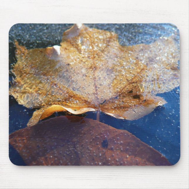 Mousepad Folha de Bordo Amarela Congelada Outono Natureza (Frente)