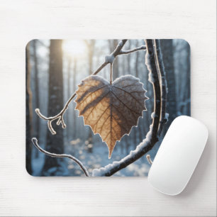 Mousepad Folha De Coração Na Floresta De Inverno
