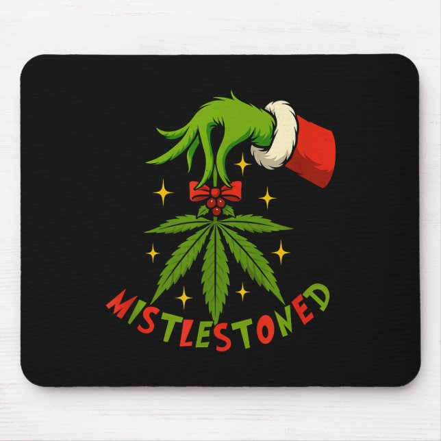 Mousepad Folha de Erva Mistlestoned Piada de Natal para Fum (Frente)