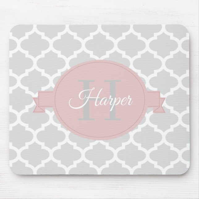 Mousepad Folha de Mouse Personalizada com Quatrefoil Rosa (Frente)